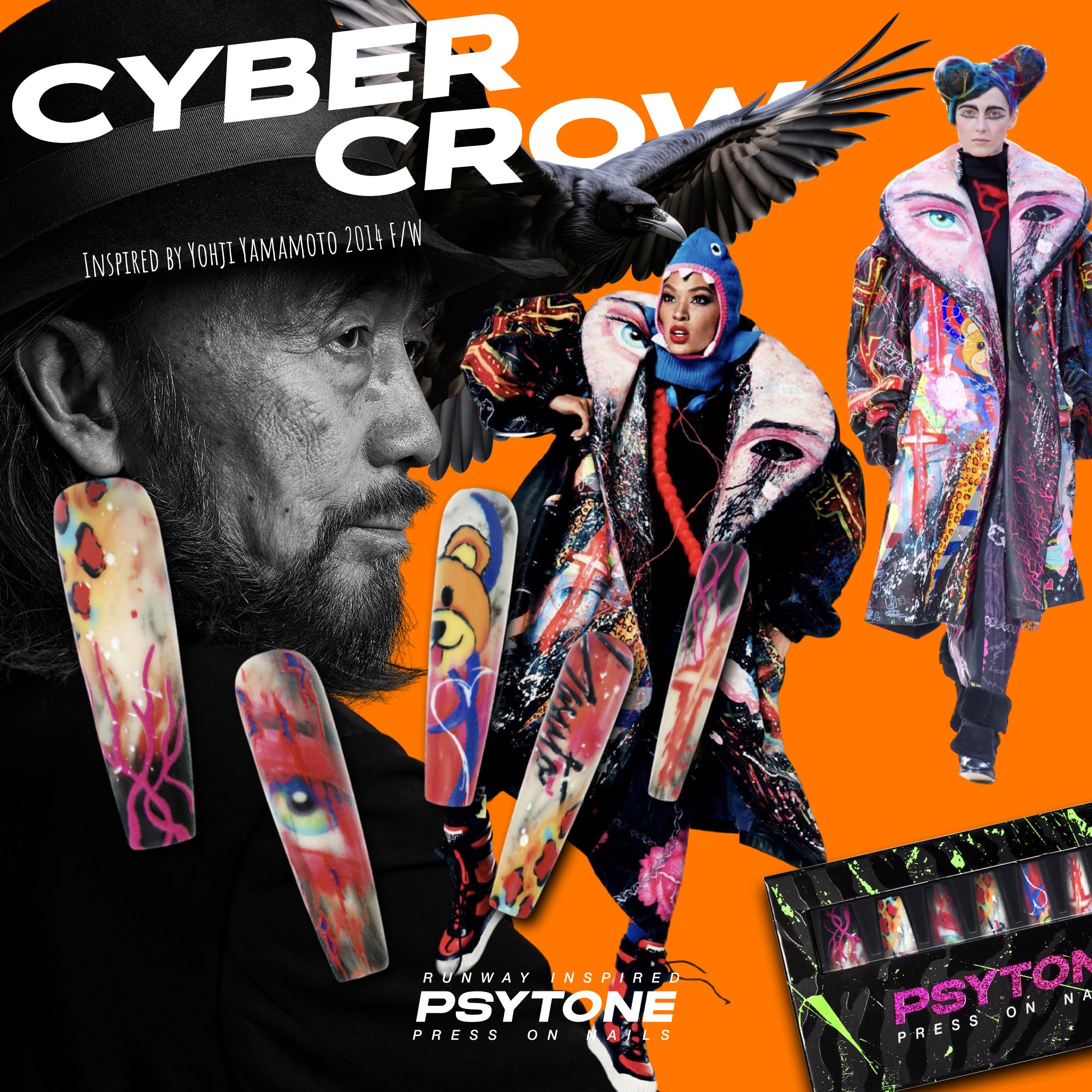 幻调Cyber Crow 乌彩斑斓 ｜ 设计师款超长欧美喷墨穿戴美甲1026