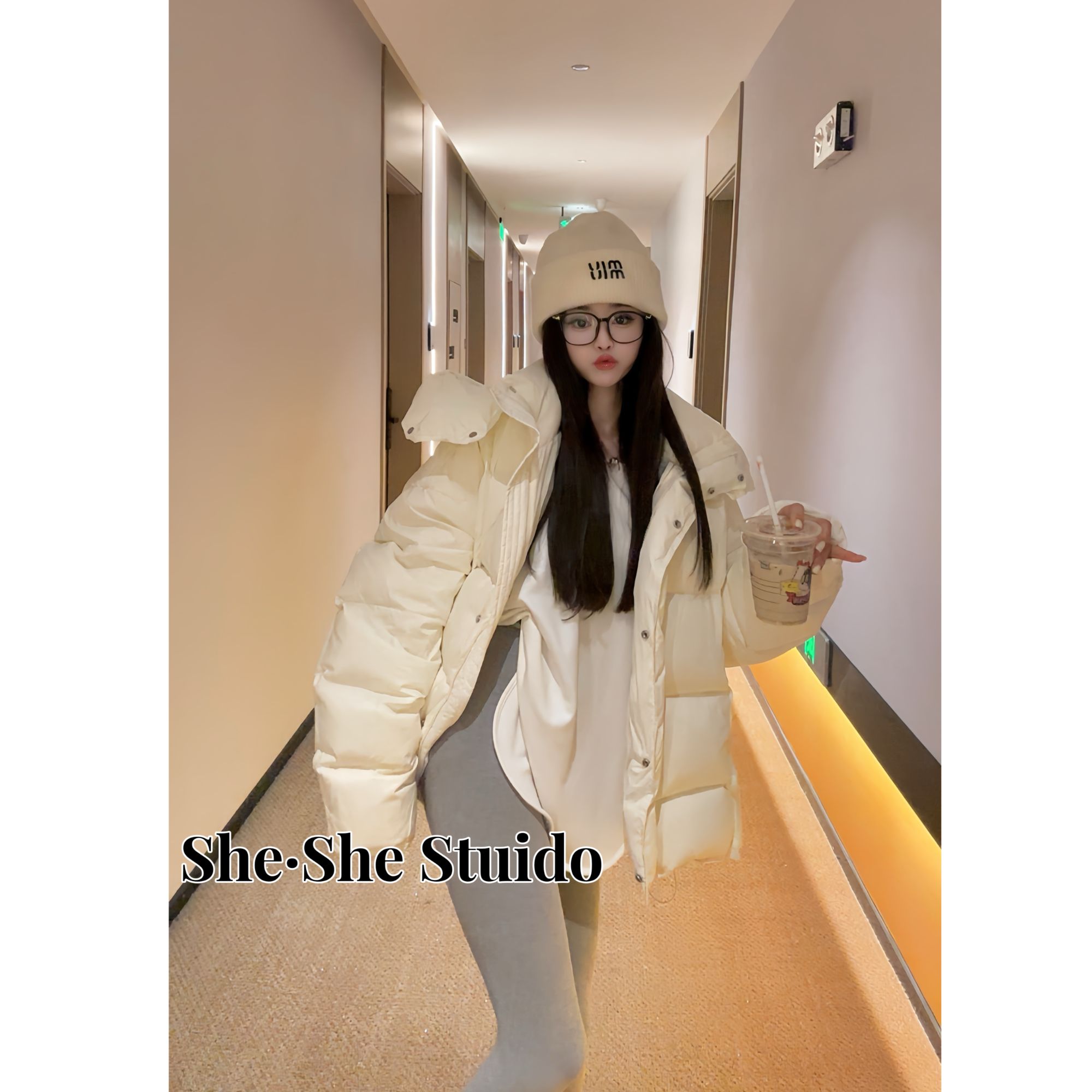 【蛇蛇家】五色连帽中长款宽松休闲羽绒服加厚保暖外套