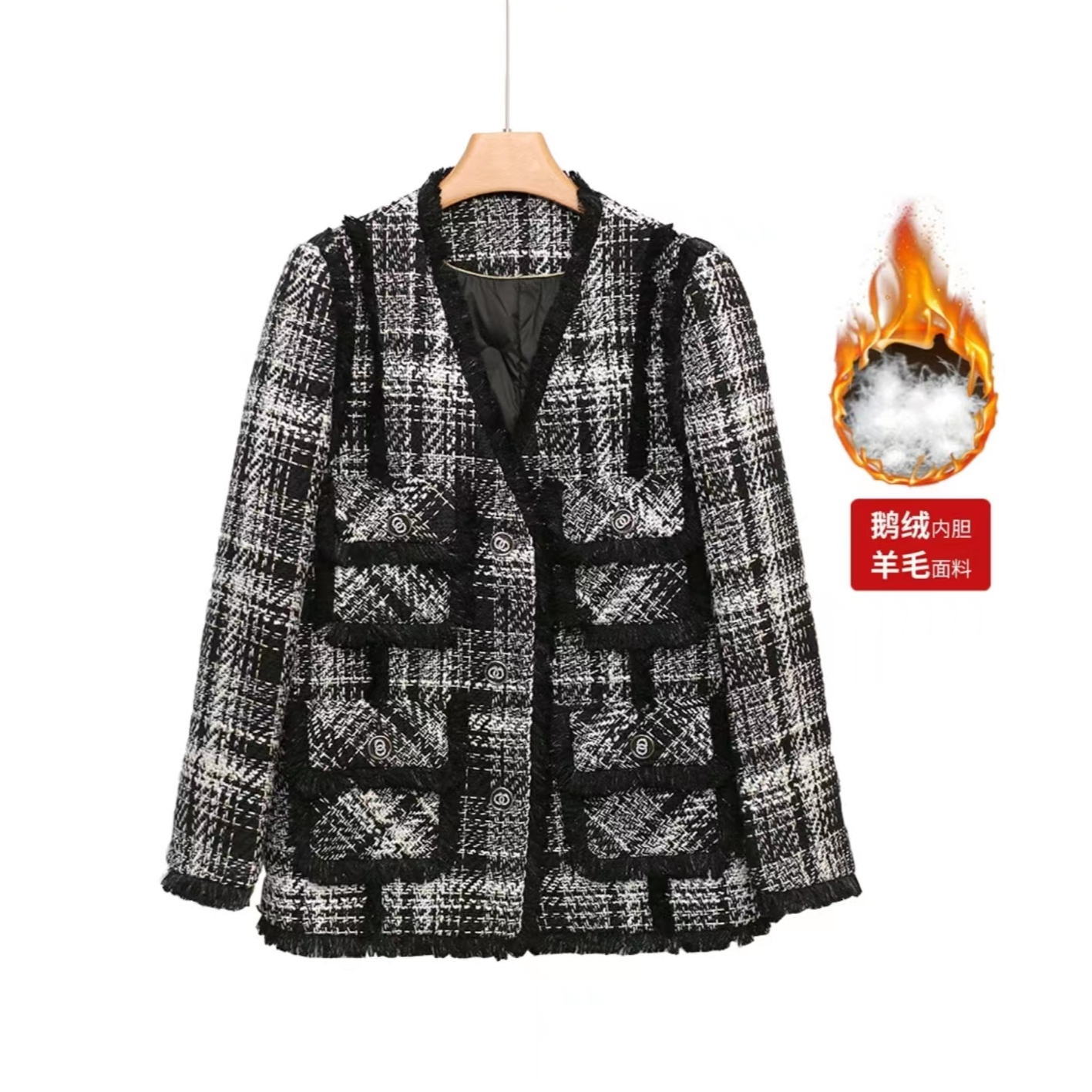 【千岛之约】90鹅绒格子小香风羊毛上衣女外套154