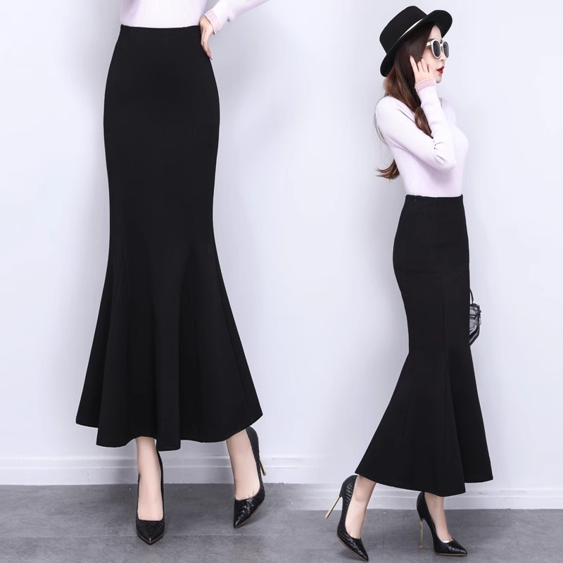 秋冬2025新款黑色长款裙子女气质高级感西装包臀鱼尾裙半身裙长裙