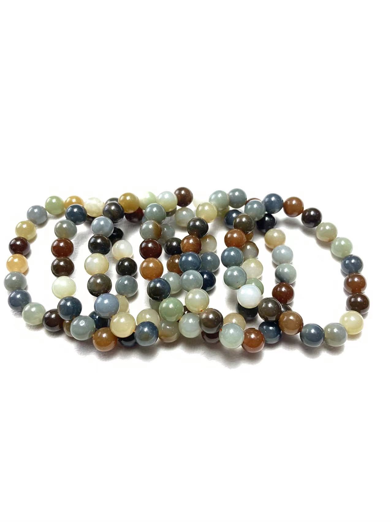 天然新疆和田玉楼兰三色和田玉圆珠手串多样性发货拍一发一直径10