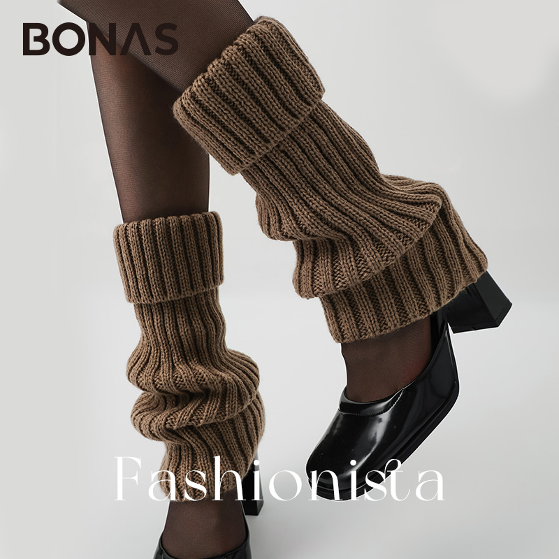 BONAS/宝娜斯针织袜套女冬季y2k辣妹保暖堆堆袜雪地靴腿套小腿袜