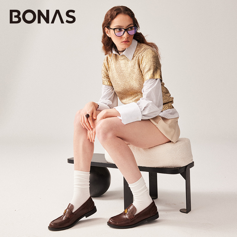 BONAS/宝娜斯2024新款新疆棉女款堆堆袜长筒无骨运动棉袜冬季