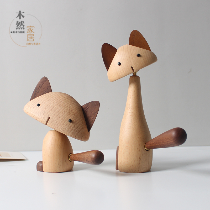 猫咪摆件创意木制工艺品实木猫摆件手工猫咪家居装饰品木雕摆件