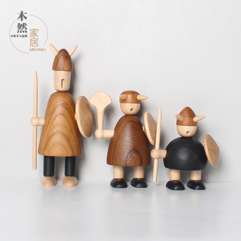 维京人士兵手工摆件木偶木质工艺品简约家居创意木雕木制工艺品