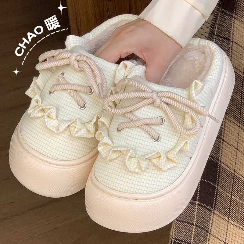 酷如意保暖棉拖鞋女2024新款时尚韩版厚底加绒外穿保暖棉拖女款冬