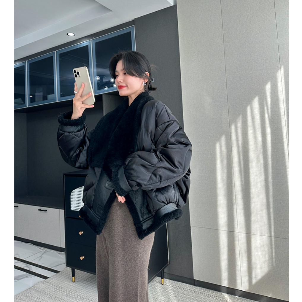 大鹅皮毛一体拼鹅绒服 设计师款 轻奢外套时尚气质休闲百搭网红