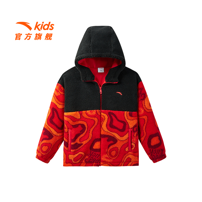 安踏儿童男女童针织运动上衣冬季新款舒适保暖青少年羊羔绒外套潮