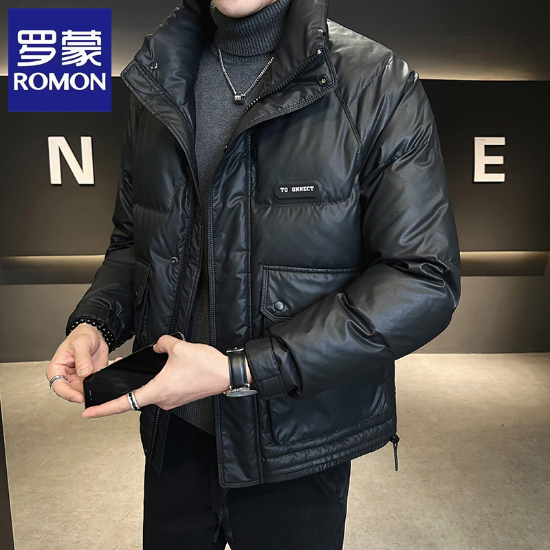 Romon/罗蒙秋冬季皮羽绒服男士新款潮流韩版夹克时尚短款保暖外套