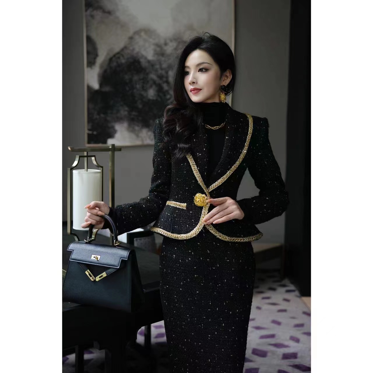 【JYAN静静】高级感时尚套装秋冬复古显瘦气质小众设计套装