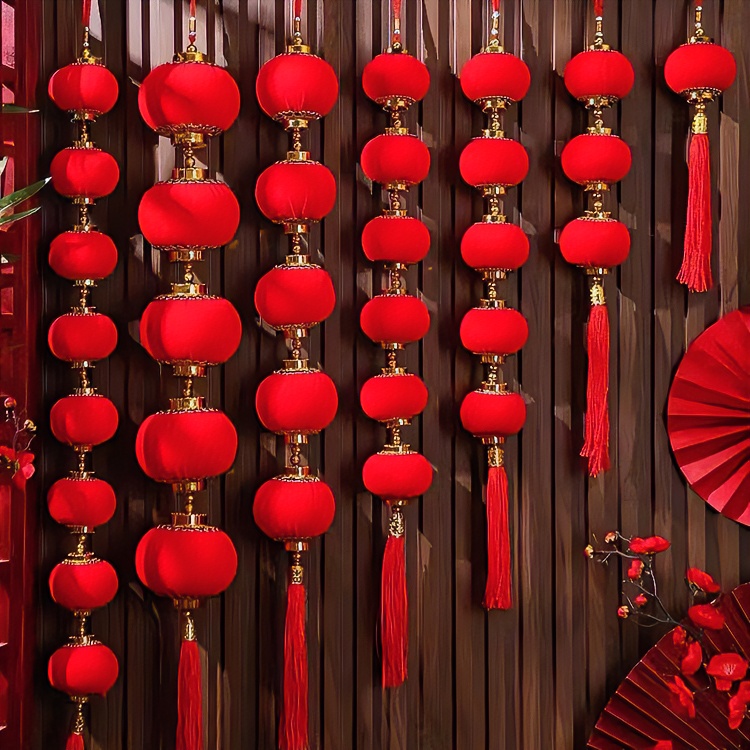 大红灯笼串植绒红黄大型款式工艺全红灯笼串喜庆乔迁结婚新年挂串