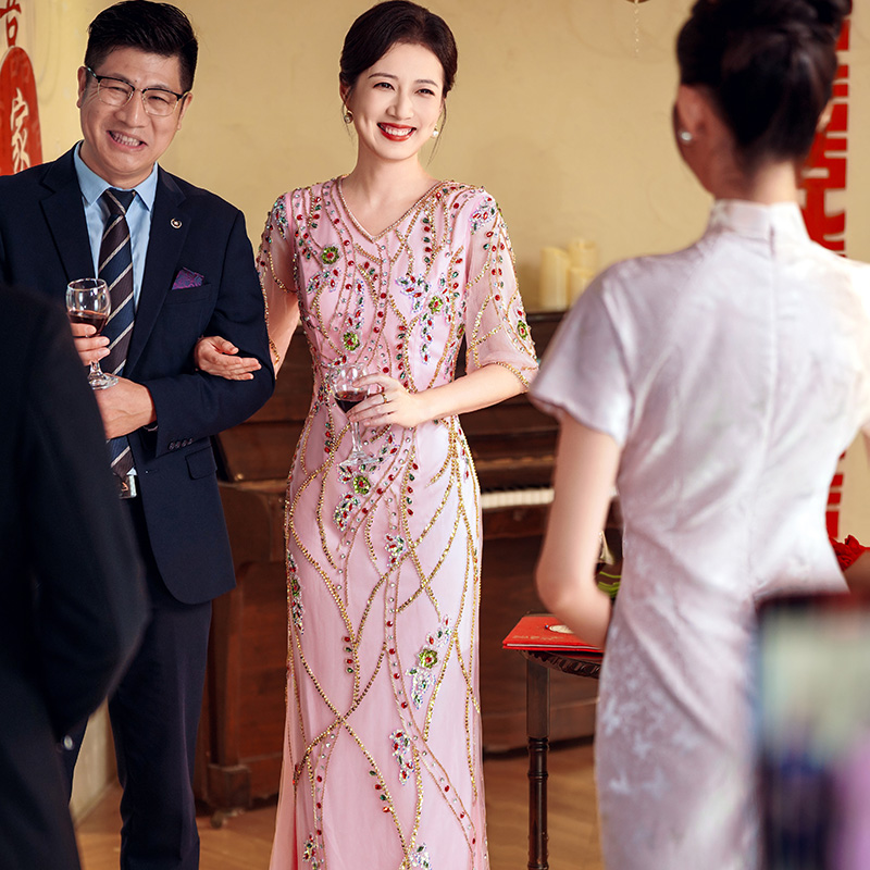 6003晚礼服裙女2024新款高级感宴会大气演出主持人轻奢气质连衣裙