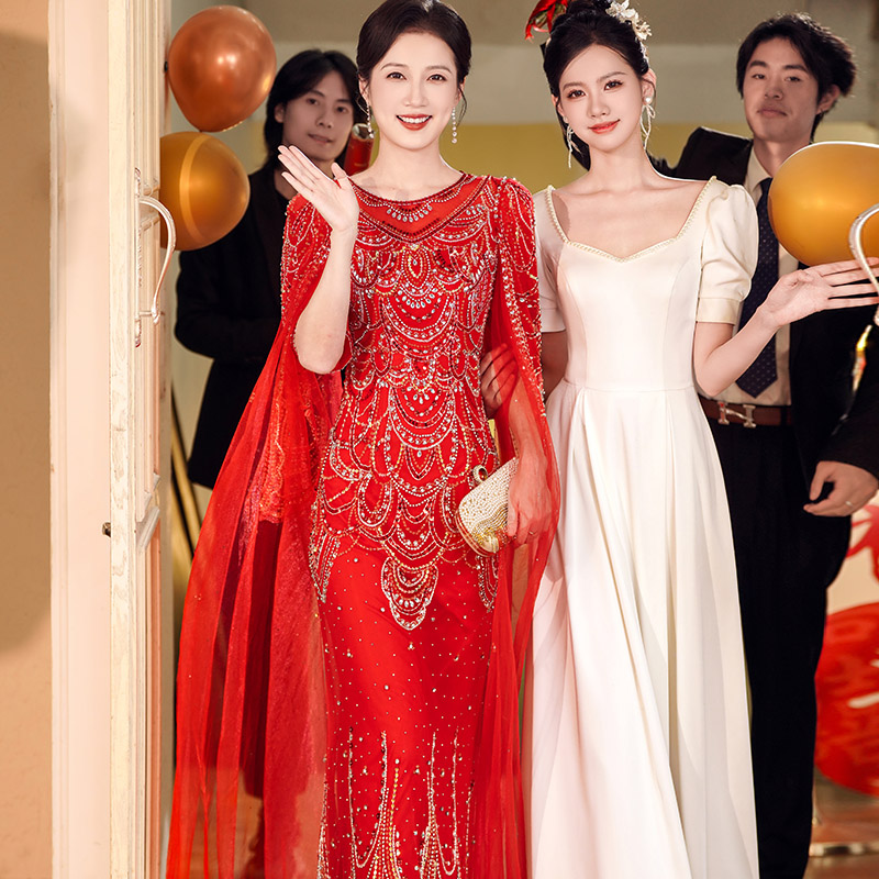 6010高端红色年轻气质宴会主持人晚礼服2024礼服女装高端2024新款