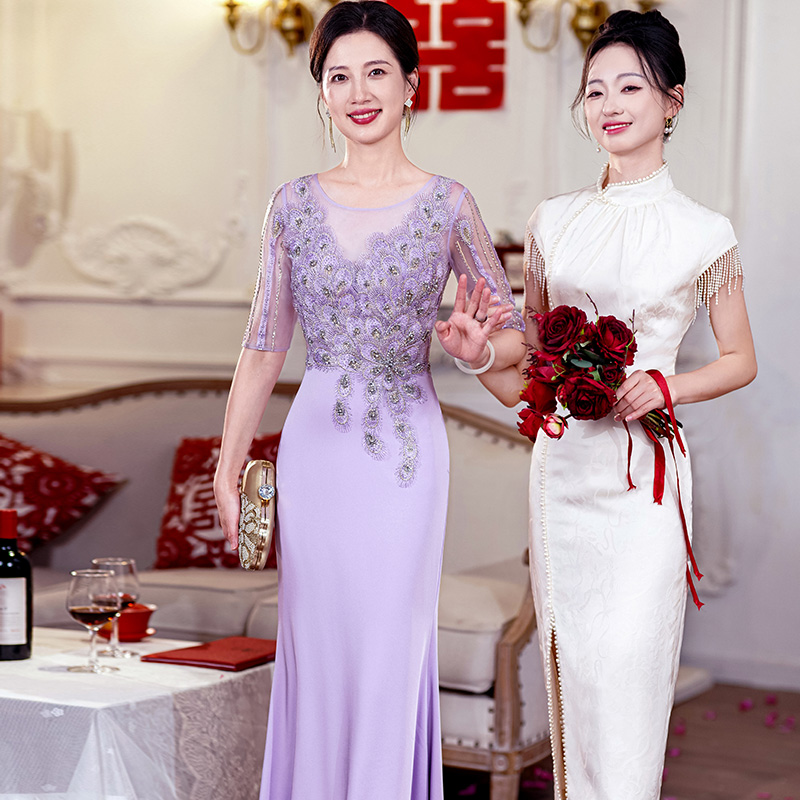 5803订婚晚礼服女装高端2024秋冬新款喜妈妈结婚气质宴会长款裙子