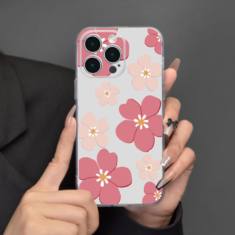 适用ins清新插画花朵透明苹果14pro max手机壳13软壳iphone15软11