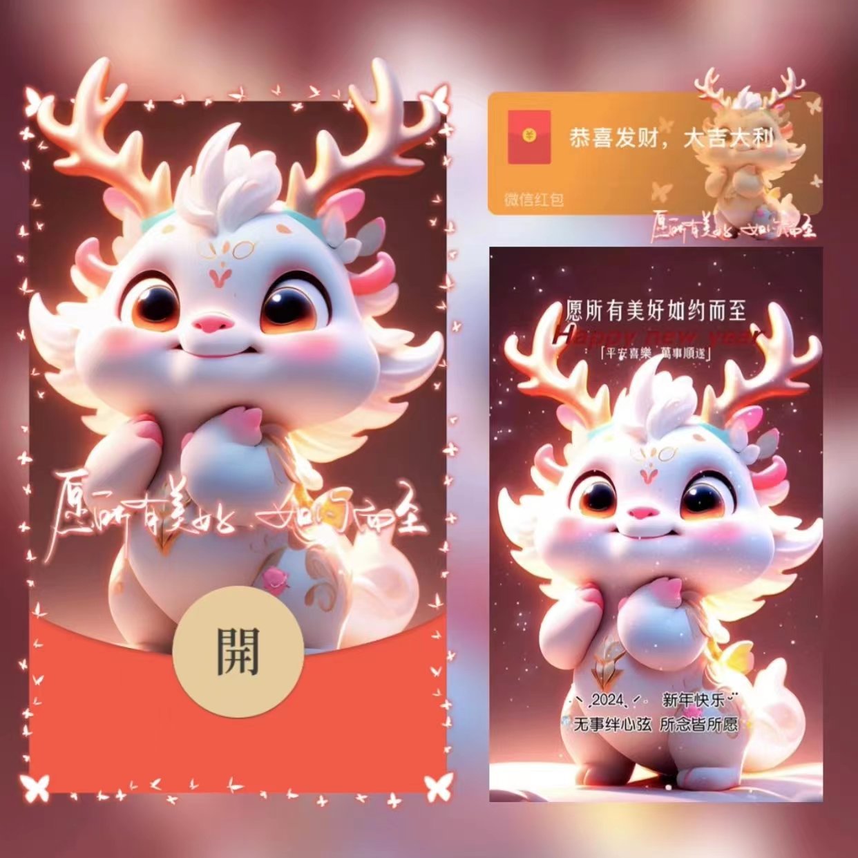  2024新年新款龙年暴富大吉可爱龙龙定制红包封面设计服务系列