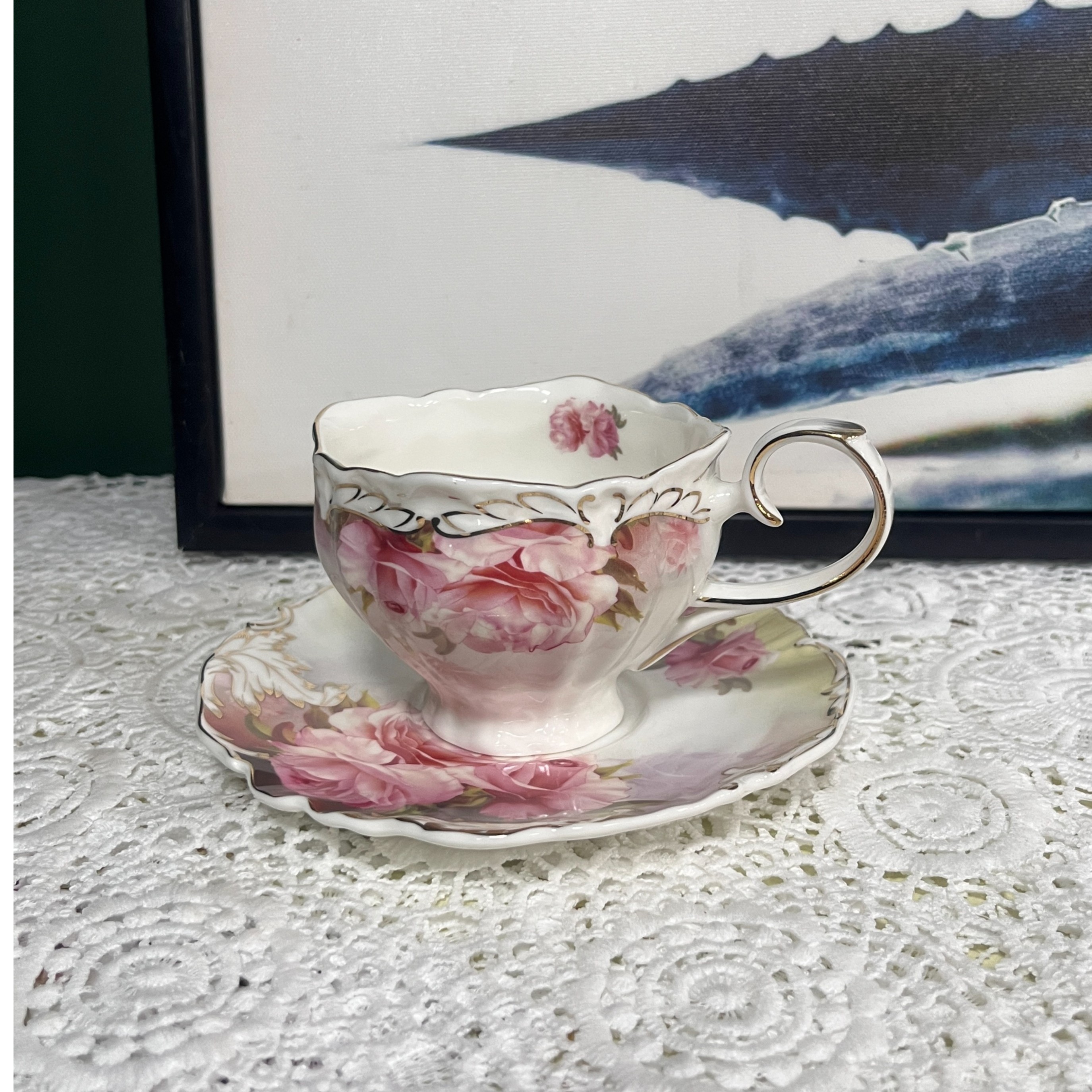 【粉玫瑰】180ml咖啡杯碟 陶瓷描金高颜值下午茶北欧精致轻奢高端