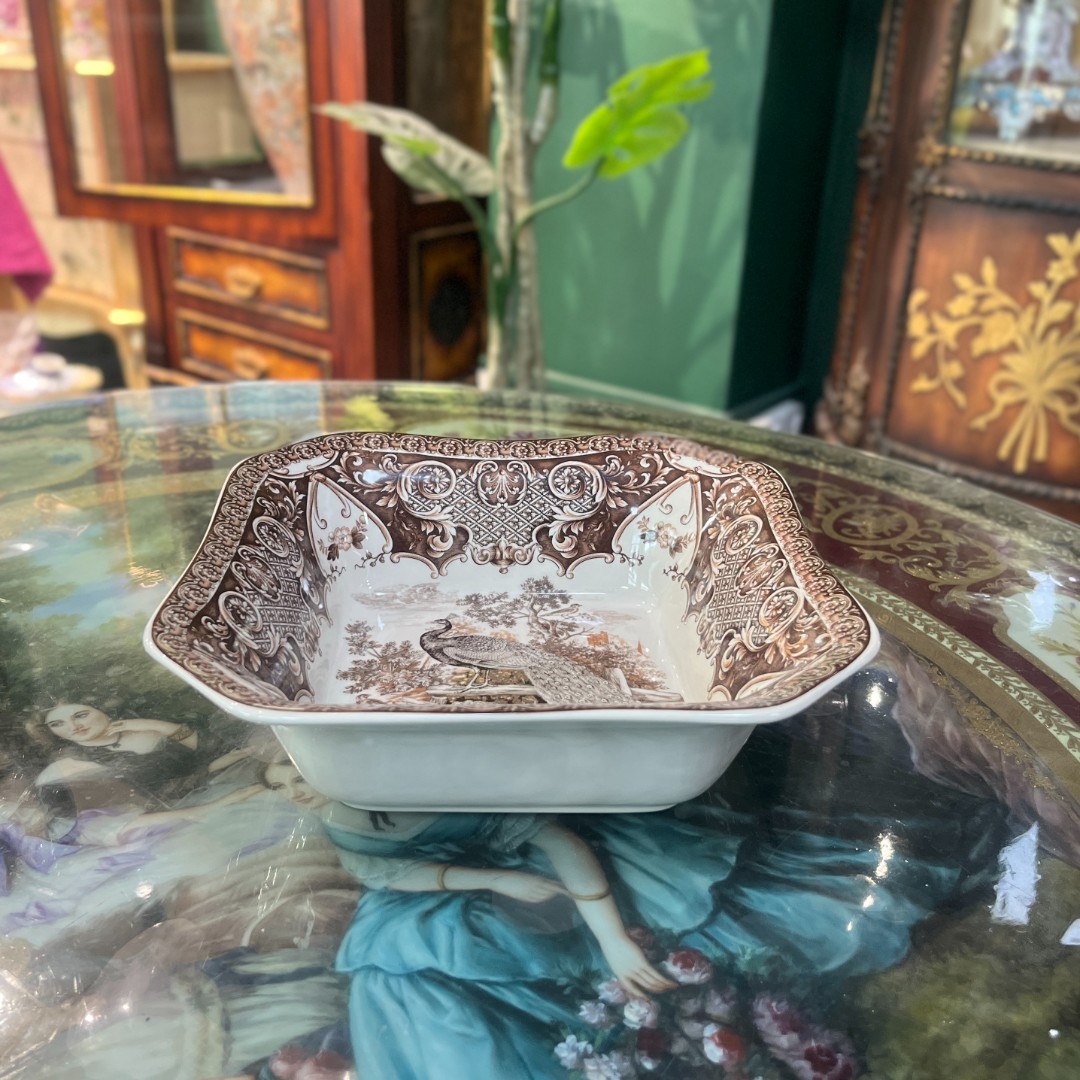 【慢瓷儿】孔雀大明王 22.8×7.3cm 茶色 四方深汤盘