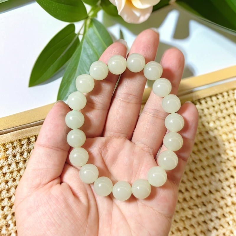 天然和田玉晴水绿10mm女士素圈时尚百搭精手链单圈轻奢情侣玉手串