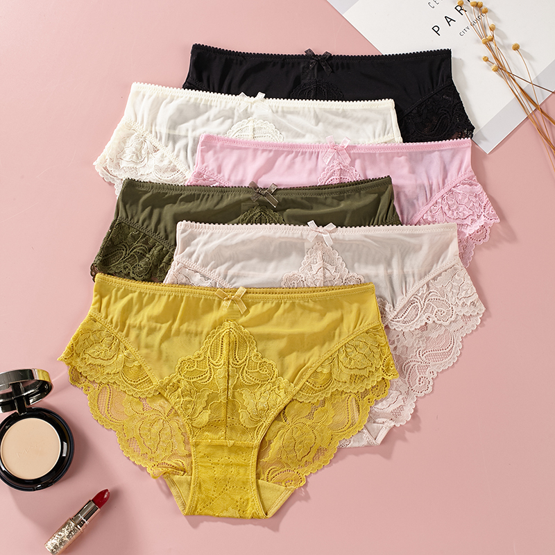 欧美轻奢女士内裤夏秋中腰薄款性感蕾丝包臀内裤纯色舒适三角裤女