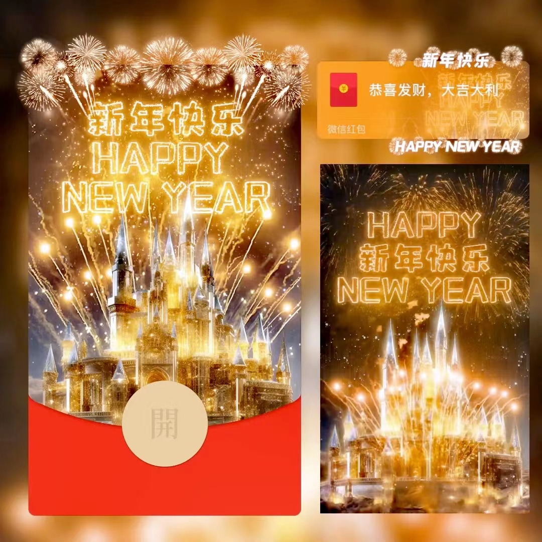 2024红包封面新款新年快乐烟花网红爆款浪漫城堡皮肤动态微信红包