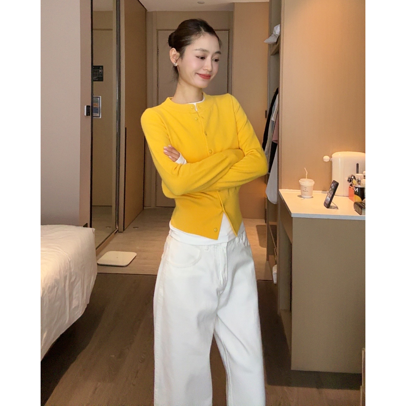 【部分现】纯色圆领长袖针织开衫外套休闲时尚百搭显瘦上衣女M890