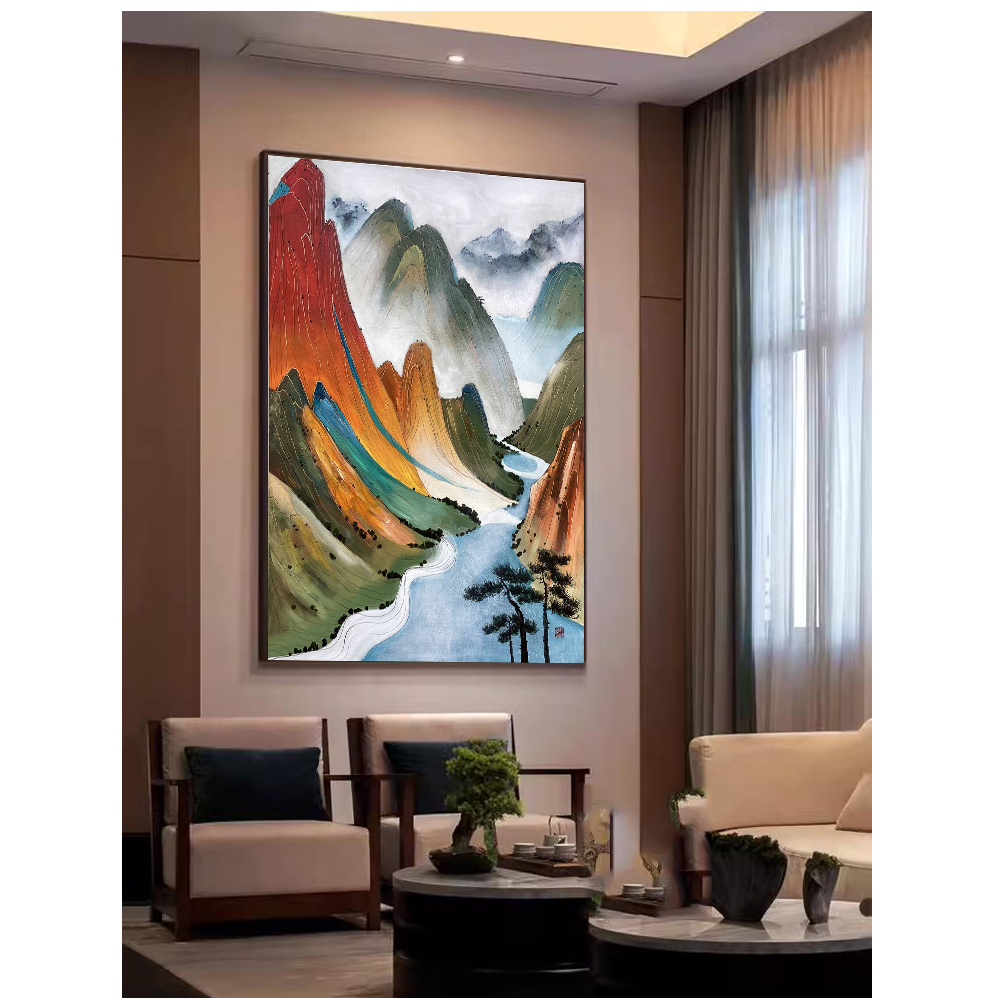 纯手绘丙烯油画现代玄关挂画过道墙壁画