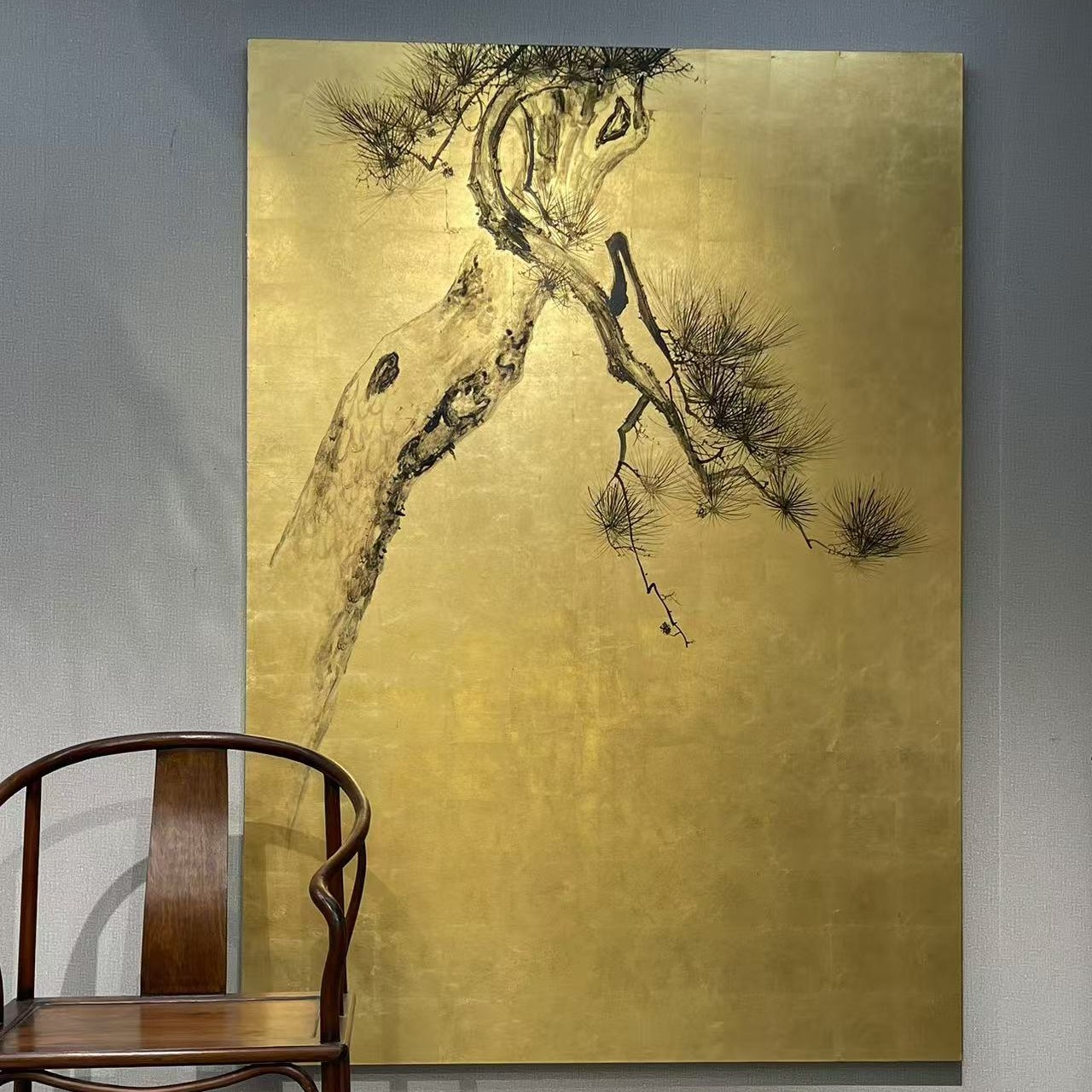 手绘金箔画客厅背景墙新中式漆画茶室挂画