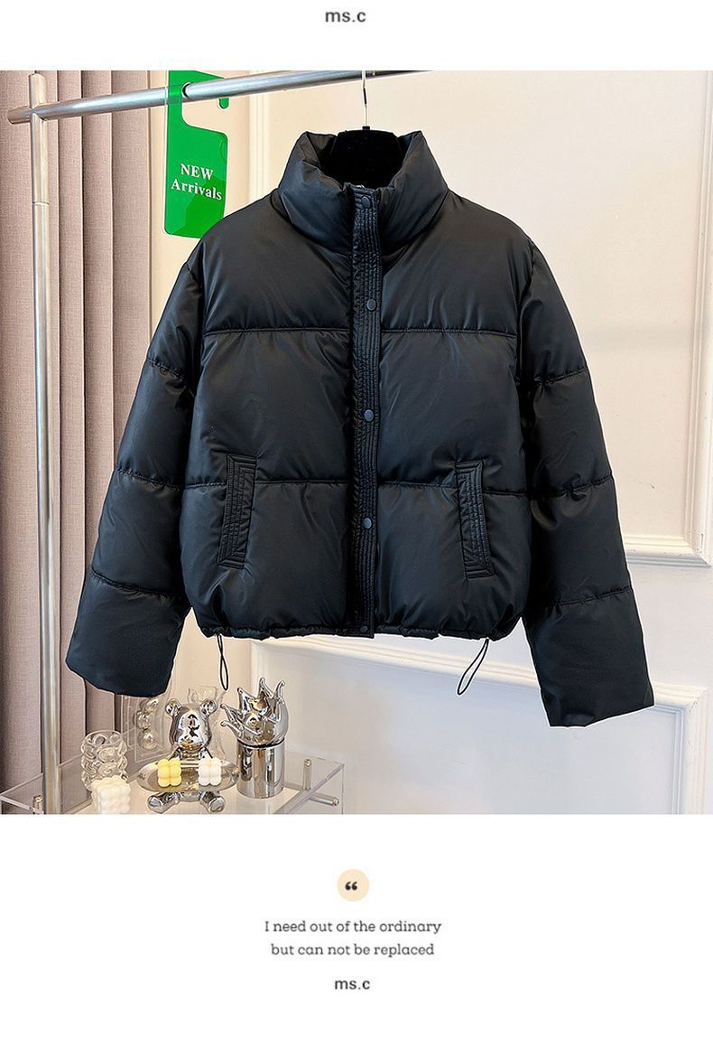 棉服女 冬季免洗PU皮棉服高级百搭宽松棉衣加厚立领短款外套