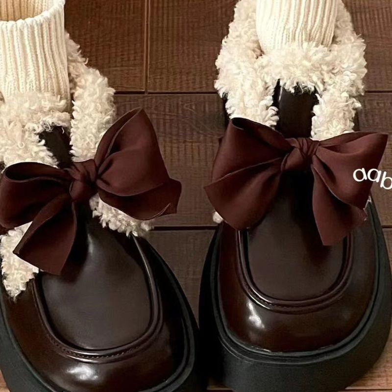 lolita鞋子冬天棉鞋女外穿2022新款厚底百搭jk小皮鞋冬季加绒防寒