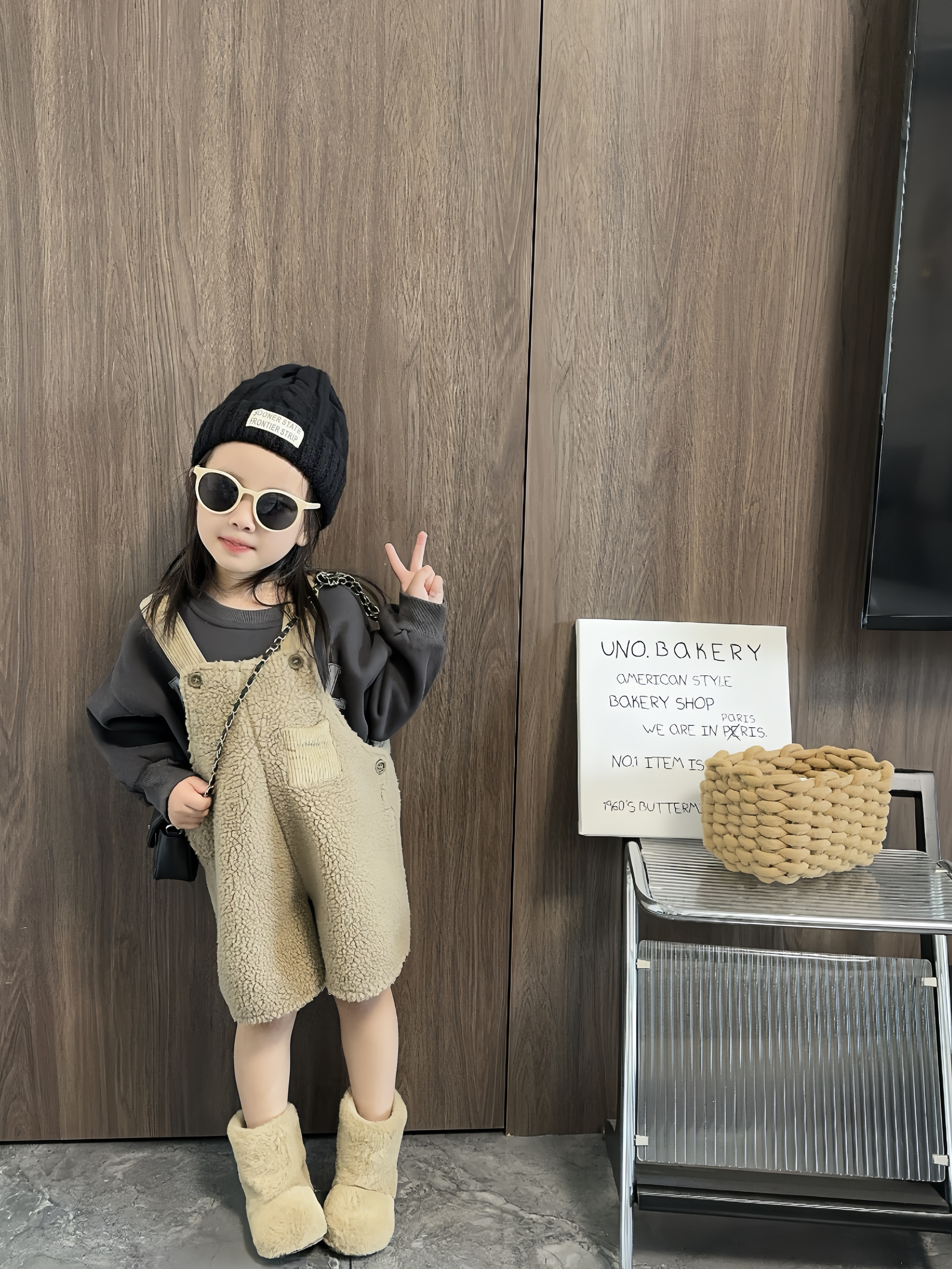 【熙熙TY】韩国童装儿童秋冬毛绒背带裤加厚洋气男童女童保暖短裤潮