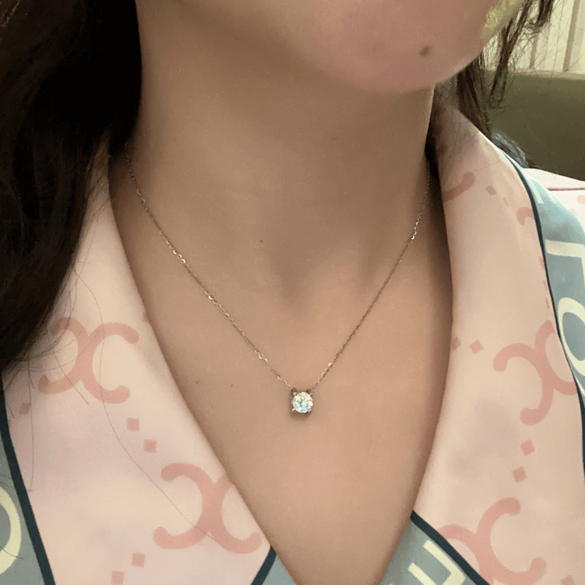 链子925银莫桑石 嘻嘻姐  1克拉莫桑钻配证书 项链女