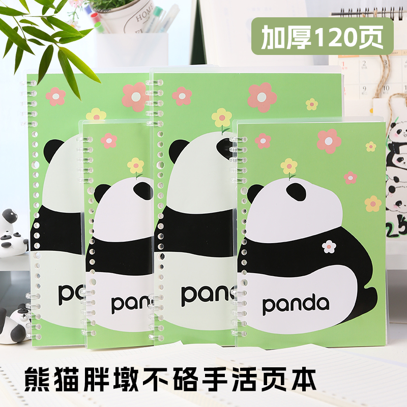 真彩熊猫笔记本活页本A5/B5本子简约记事本磨砂PP封面线圈本