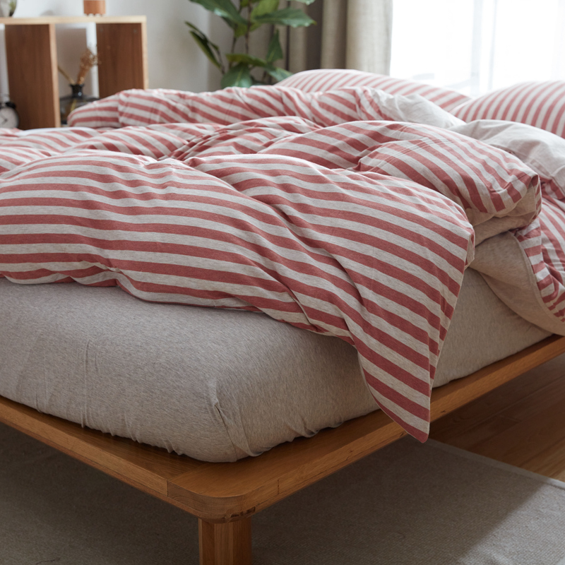 全棉A类母婴针织天竺棉四件套北欧现代条纹双人被套床单