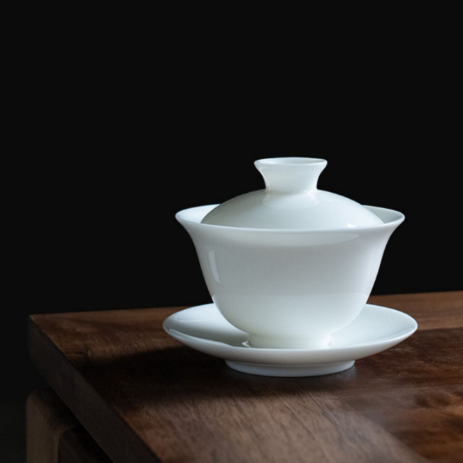 猪油白德化白瓷 日常泡茶基础款 陶瓷三才盖碗 专业容量 手感轻盈