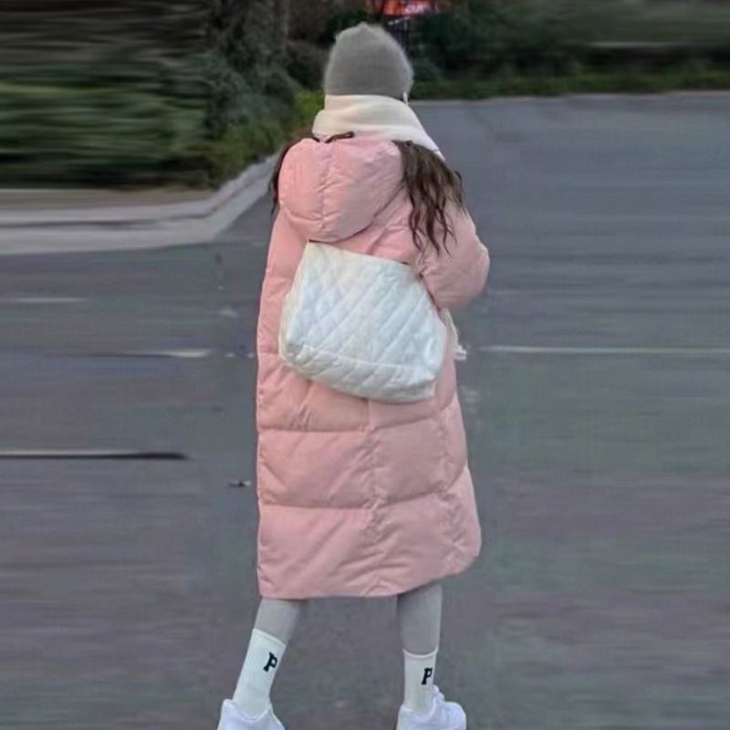 新款2023羽绒服粉色长款高级感超好看服女年新款韩版宽松加厚冬季