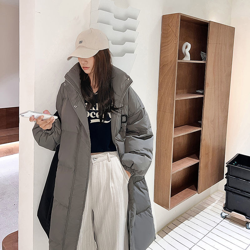 清廷心2023新款P字长款羽绒服女韩版宽松过膝棉衣冬季加厚棉袄外