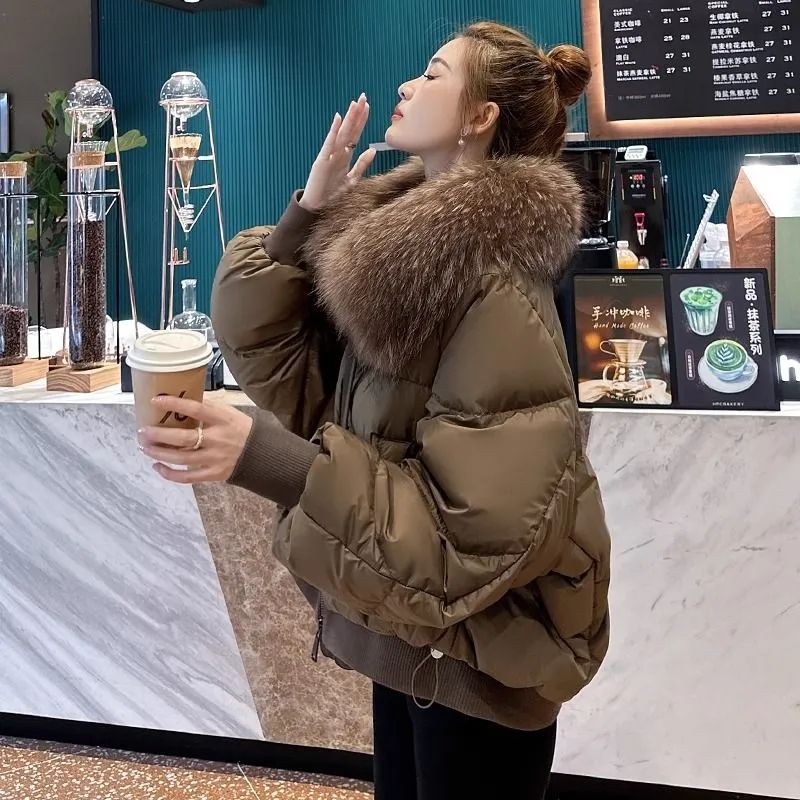 大貉子毛领羽绒服女短款2023新款冬装小个子时尚洋气白鸭绒外套