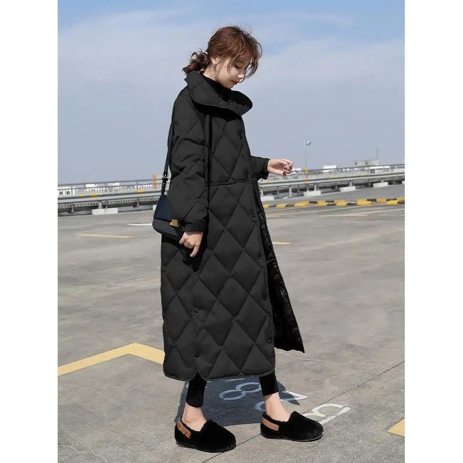 23冬季新款韩版长款过膝服女收腰显瘦轻薄棉