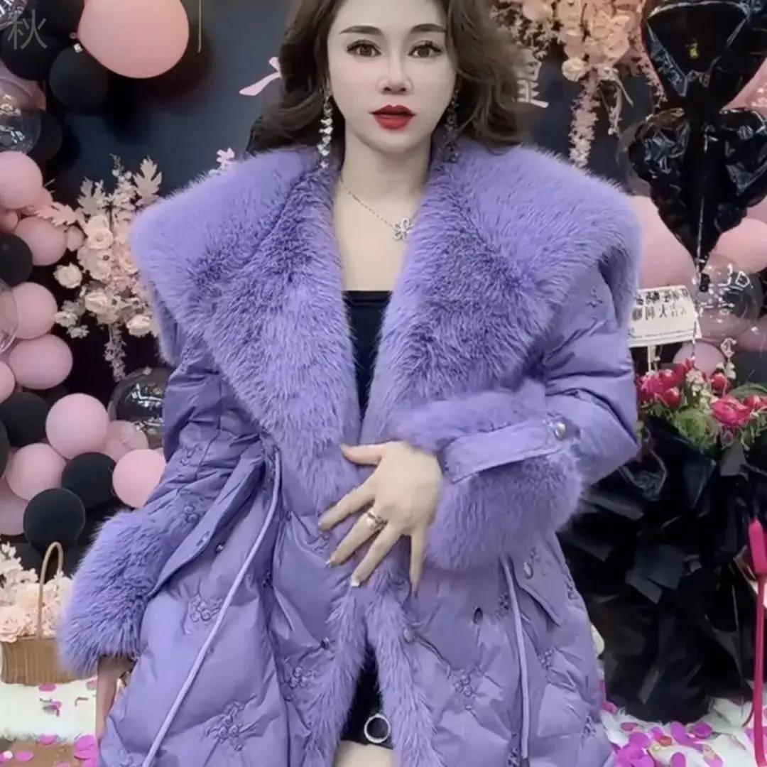 冬季冬季新款时尚大毛领加厚保暖百搭气质天使之翼外套名媛女潮