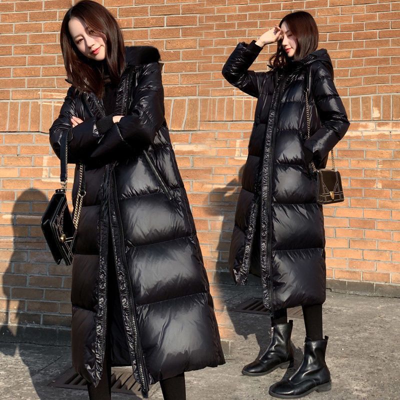 波司登黑金亮面免长款羽绒羽绒服女过膝2023年冬季爆款韩版加厚