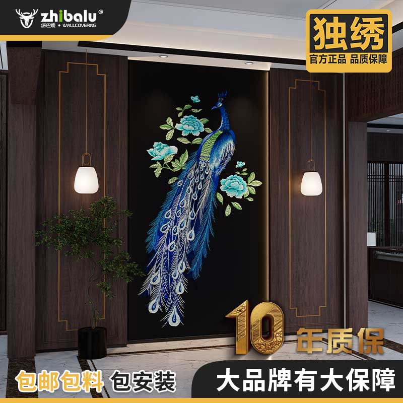 小玄关千姿百态高端独绣新中式刺绣背景墙玄关壁布