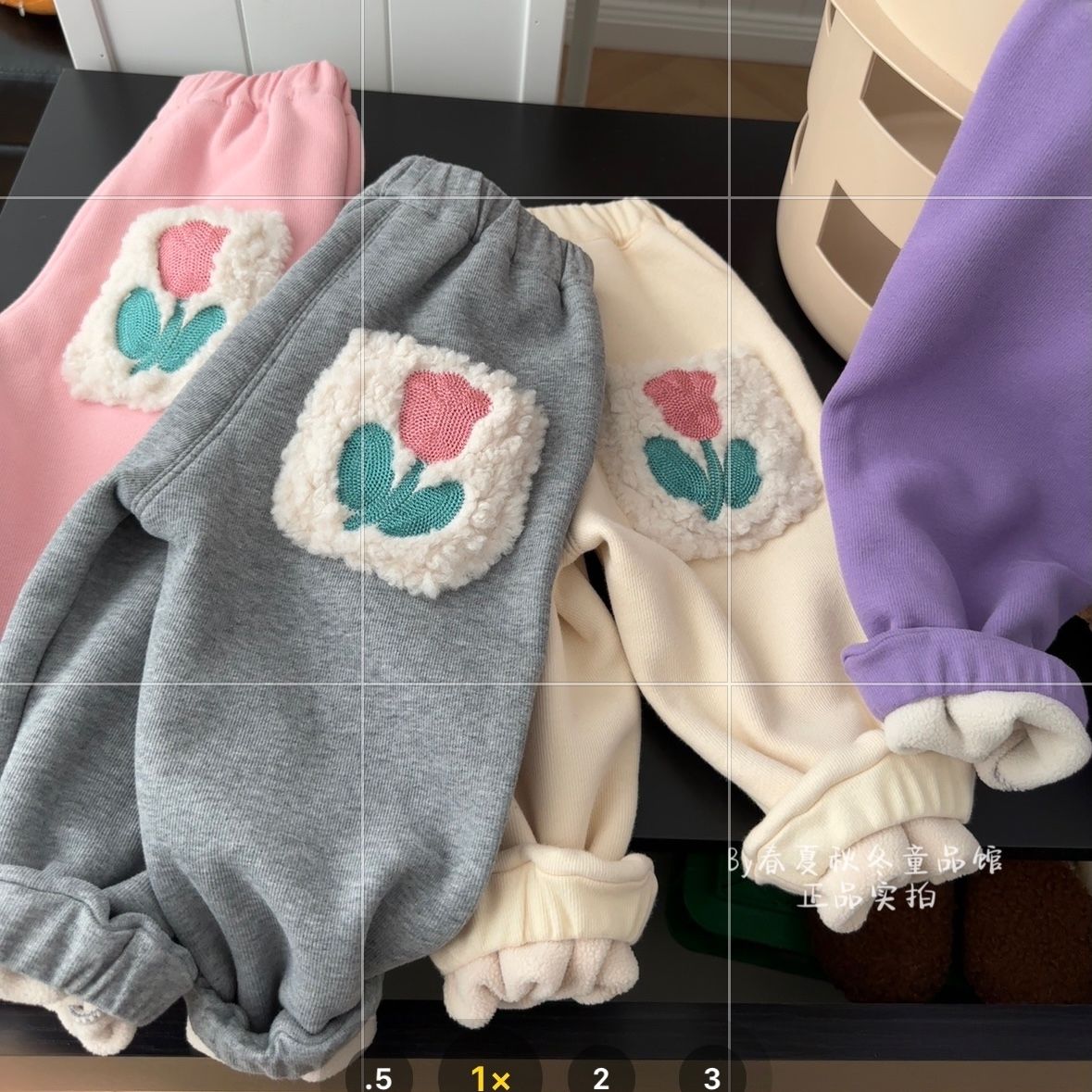 女童卫裤2023年秋冬韩版加绒加厚花朵口袋休闲裤子运动裤保暖长RT