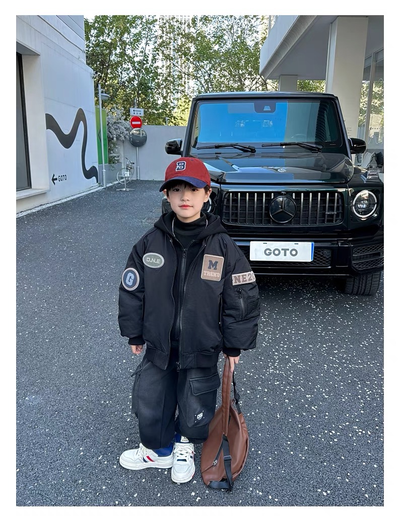 假两件棉服男童冬季加厚2025新款洋气儿童冬装外套冬款潮连帽棉衣