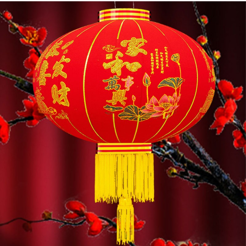 新年大红灯笼春节大门口灯笼一对阳台挂饰过2024元旦装饰户外植绒