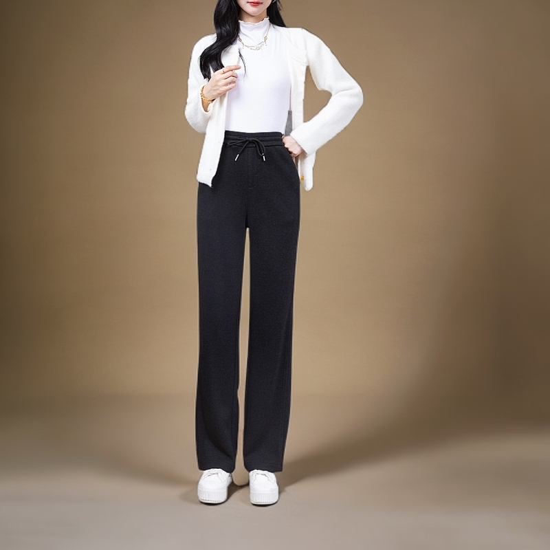 2025冬季新款窄版加绒直筒裤，时尚休闲，宽松舒适垂坠性好糯米裤