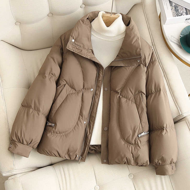 波司澄咖啡色女短款小个子2023冬季新款韩版休闲时尚面包服外套