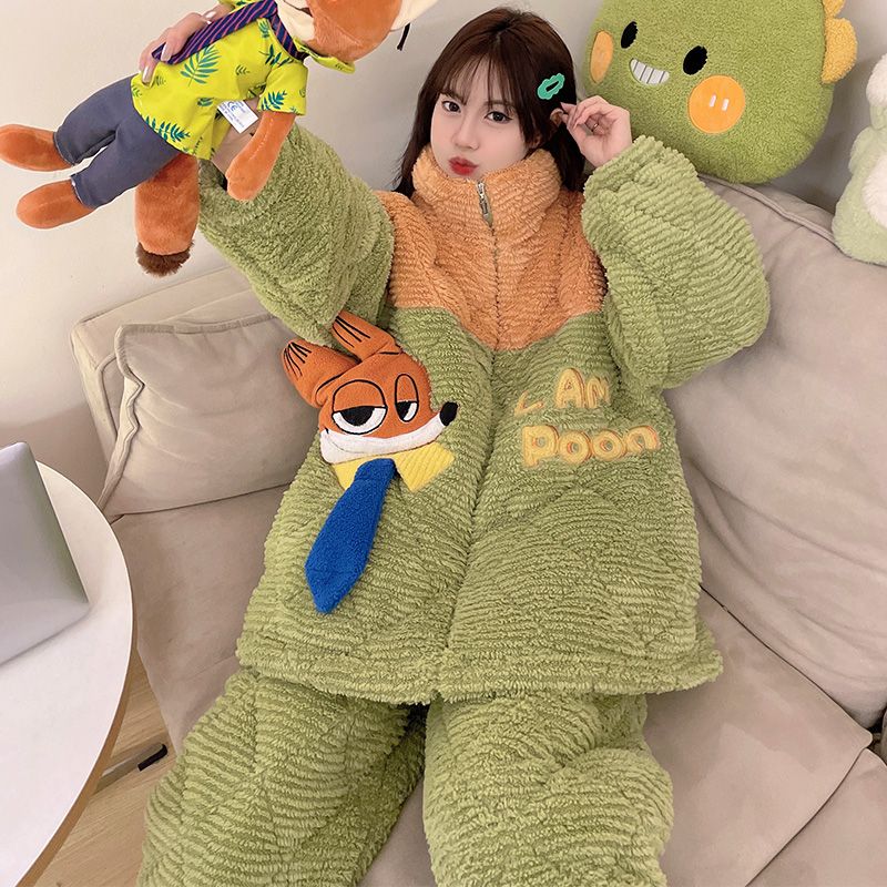 2024年睡衣女士冬季三层加厚保暖珊瑚绒夹棉套装棉袄家居服套装女