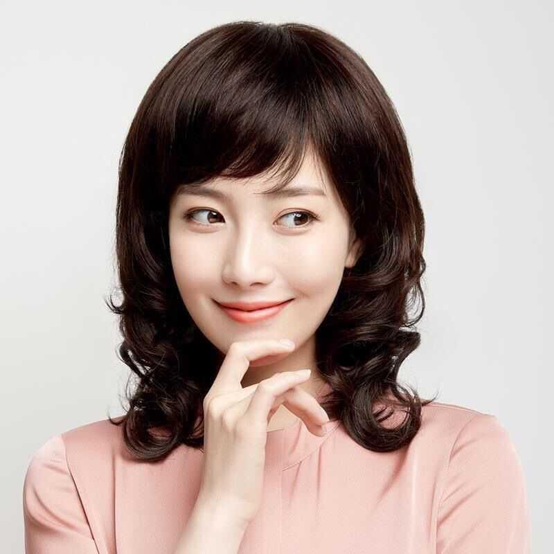 假发女短发自然中老年假发套妈妈款全真发全头套式长卷发真人发丝
