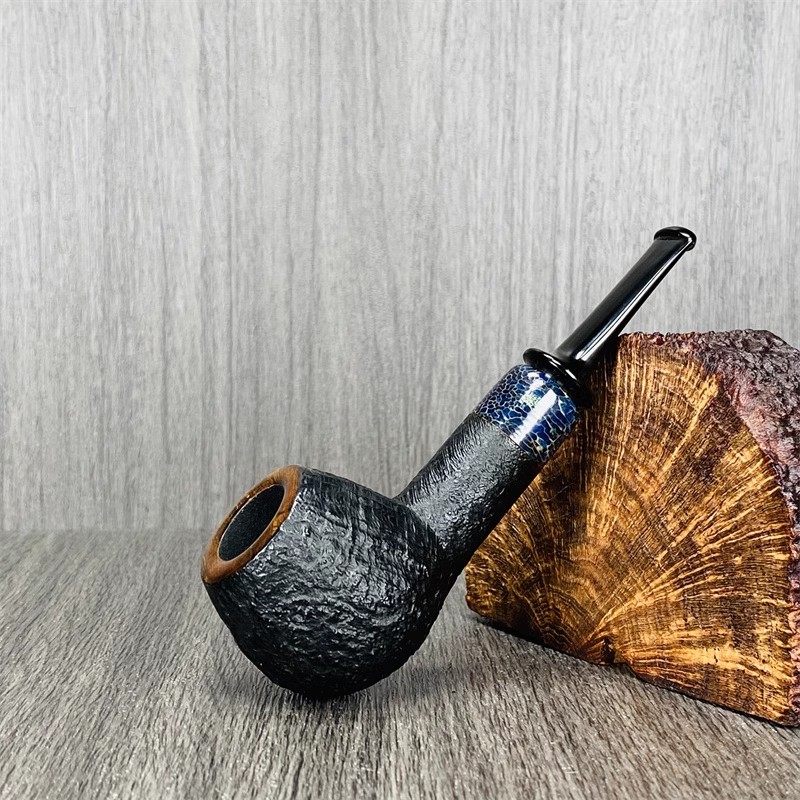 美国斗师 穆顿石楠木烟斗经典喷砂苹果斗鲸脊化石饰圈 